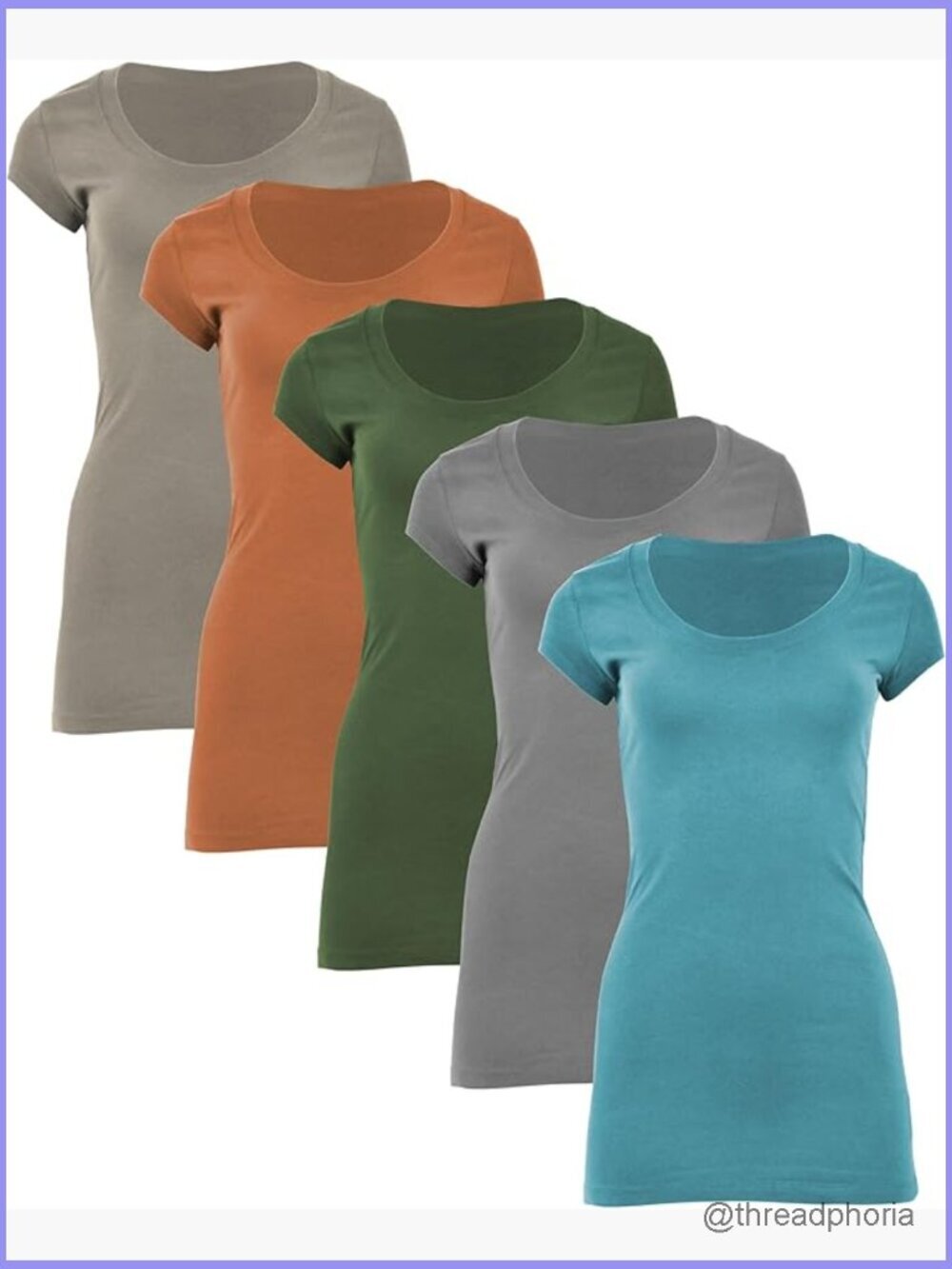 Cotton Stretch Scoop Neck Short Sleeve Extra Long T-Shirt 5 Pack